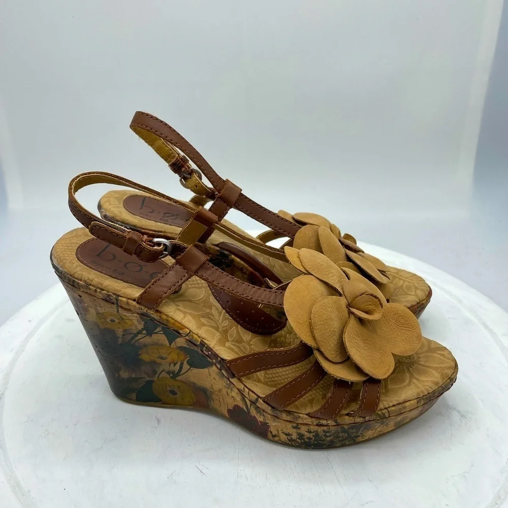 BOC Floral Flower Slingback Wedge Sandal Brown